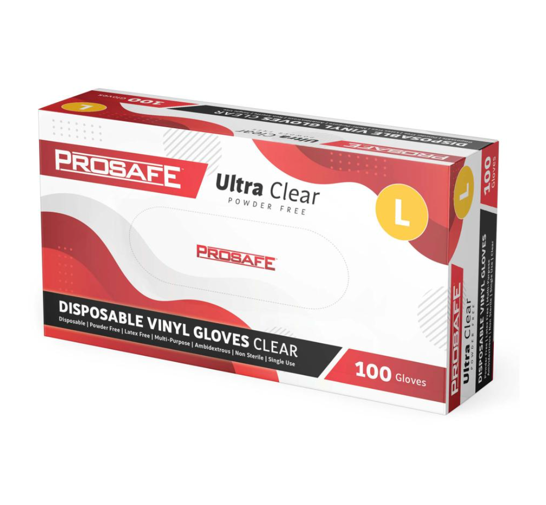 Pro Safe Prosafe Ultra Clear Powder Free Disposable Vinyl Gloves Clear - Extra Large - box 100