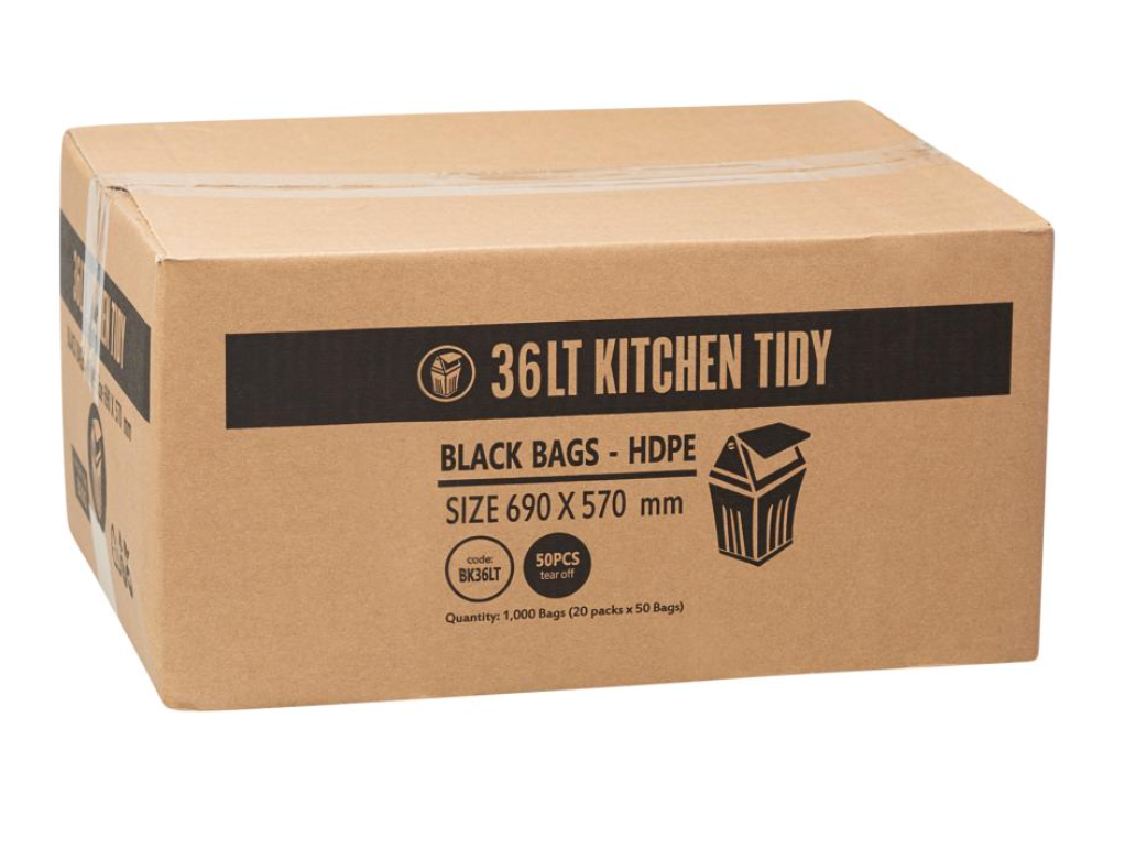 Austar Kitchen Tidy Bin Liners 690 x 570mm 36 Litre Black Roll 50 Carton 1000