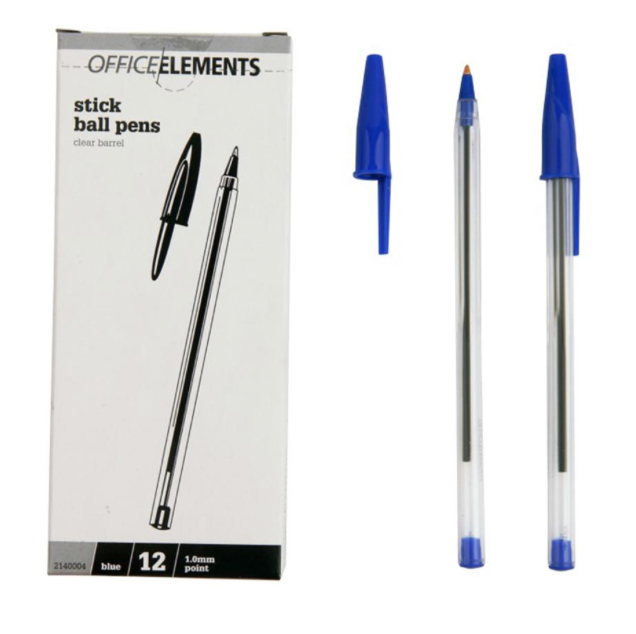 Office Elements Ballpoint Pens Clear Barrel 1.0mm Medium Tip Black - Box of 12