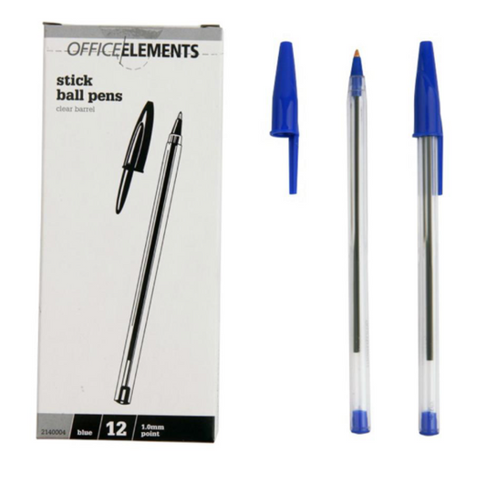Office Elements Ballpoint Pens Clear Barrel 1.0mm Medium Tip Black - Box of 12