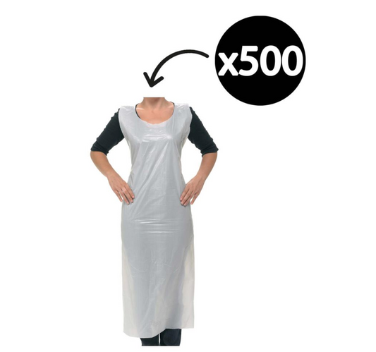 ATS Disposable Polyethylene Apron 810X1350mm Transparent White Carton 500