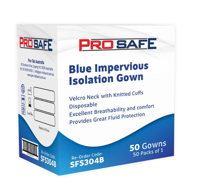 Pro Safe ProSafe Impervious Isolation Gown Velcro Neck with Knitted Cuffs Blue Carton 50
