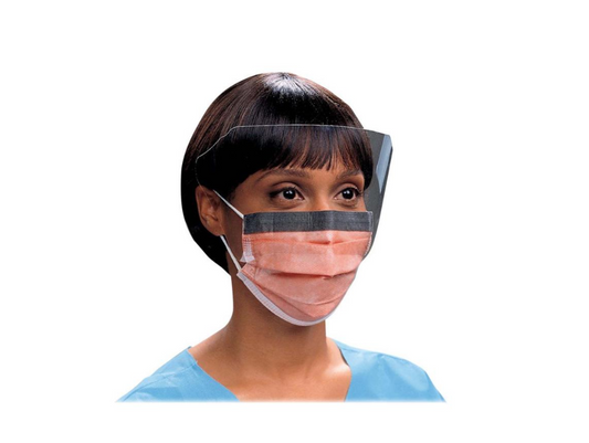 Halyard Fluidshield Level 3 Procedure Face Mask W Ear Loops & Visor Orange Box 25