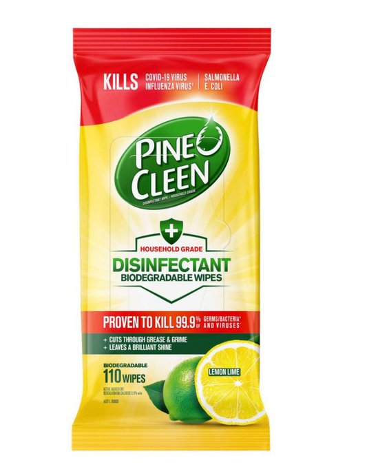 Pine O Cleen Biodegradable Disinfectant Wipes Lemon Packet 110