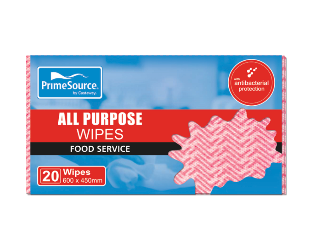 Castaway Prime Source All Purpose Wipes 60X45cm Red Pack 20
