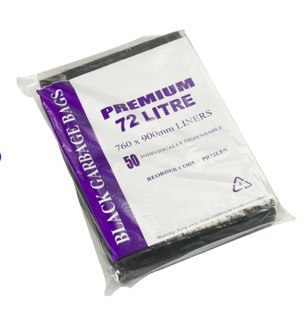 Austar Bin Liners Premium 72L Black Packet 50