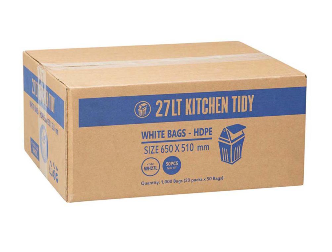 Austar Kitchen Tidy Bin Liners 510 x 650mm 27 Litre White Roll 50 Carton 1000