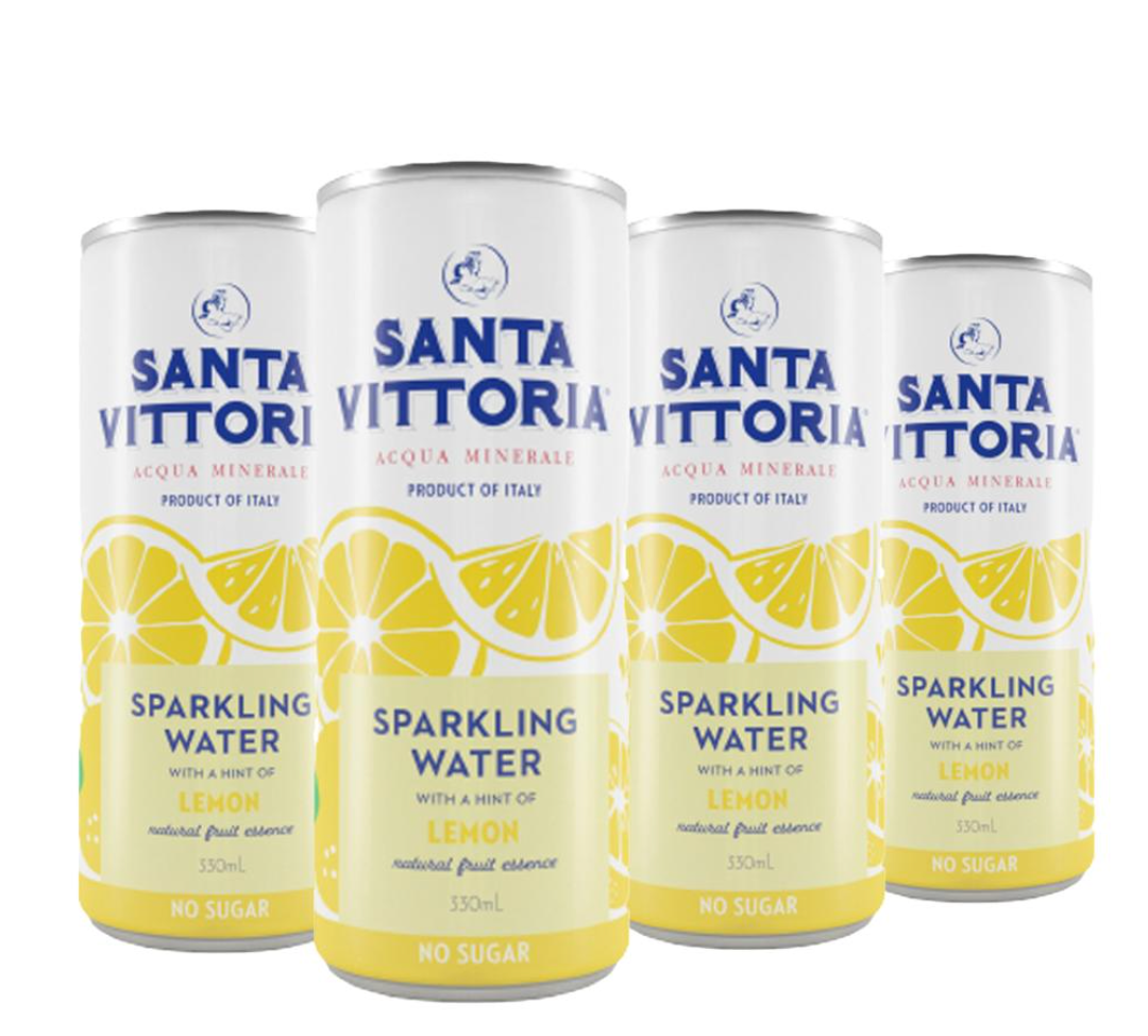 Santa Vittoria Mineral Water Sparkling Lemon Flavoured Can 330ml Pack 4