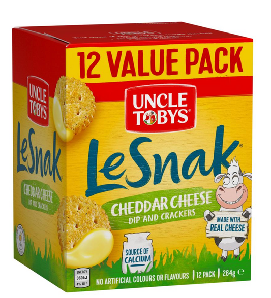 Uncle Tobys Le Snak Cheddar Cheese Crackers Snack 22g Box 12