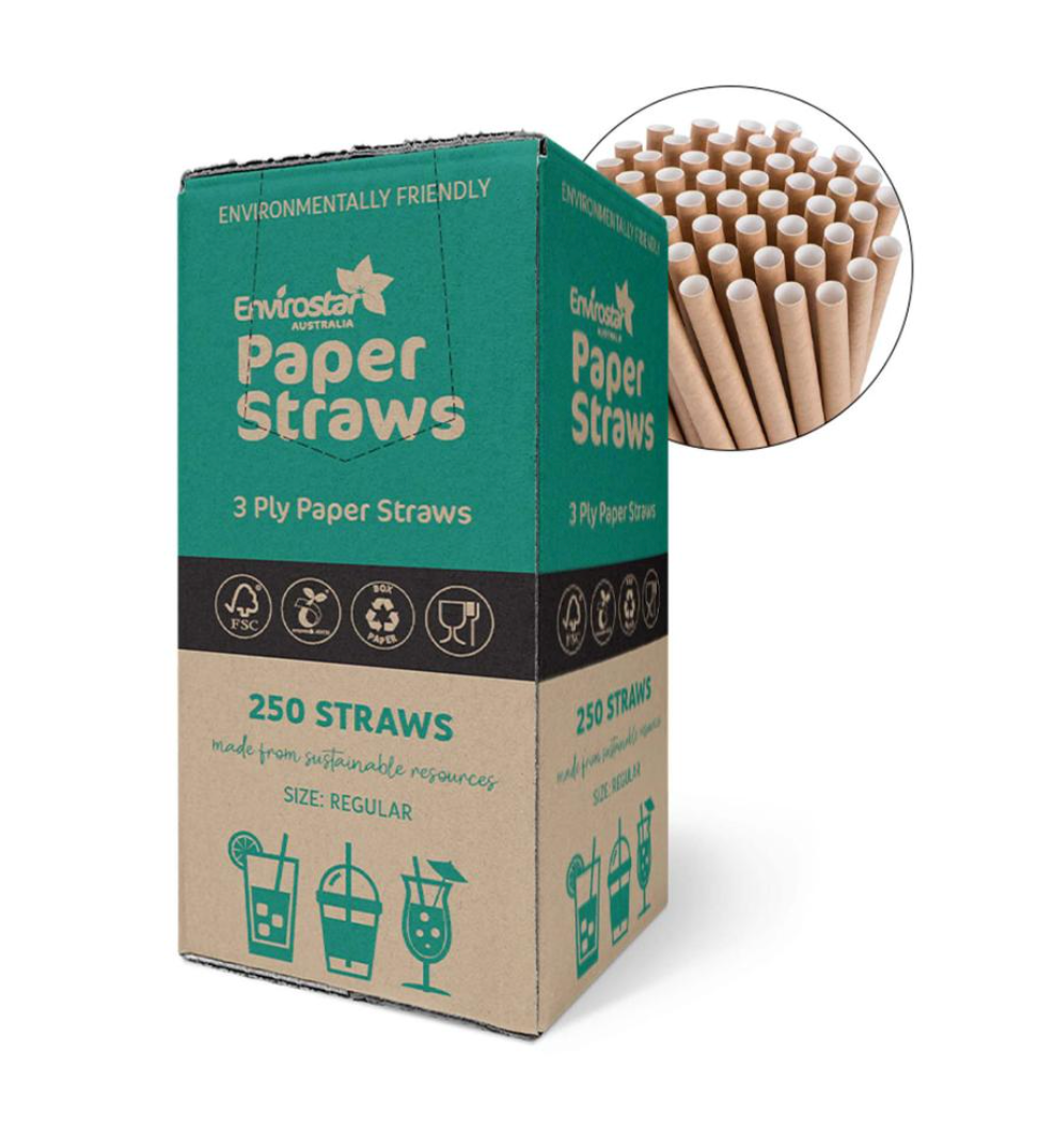 Envirostar Regular Paper Straw 6 x 197mm Kraft Pack 250