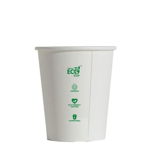 Truly Eco Single Wall Uni 90mm Coffee Cup 8oz White Carton 1000